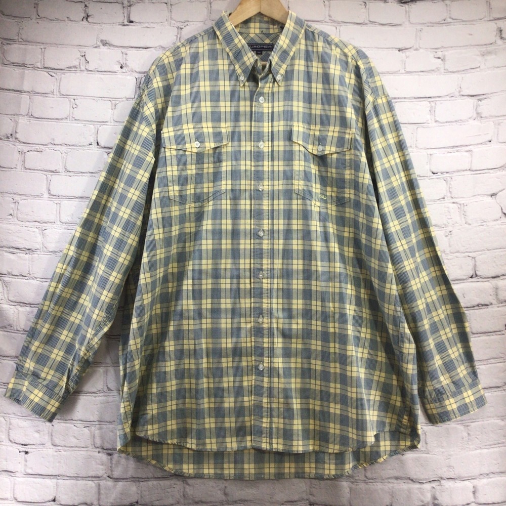 Roper Western Plaid Shirt Mens Sz 2XL Yellow Blue Long Sleeve Button Up Cowboyβ